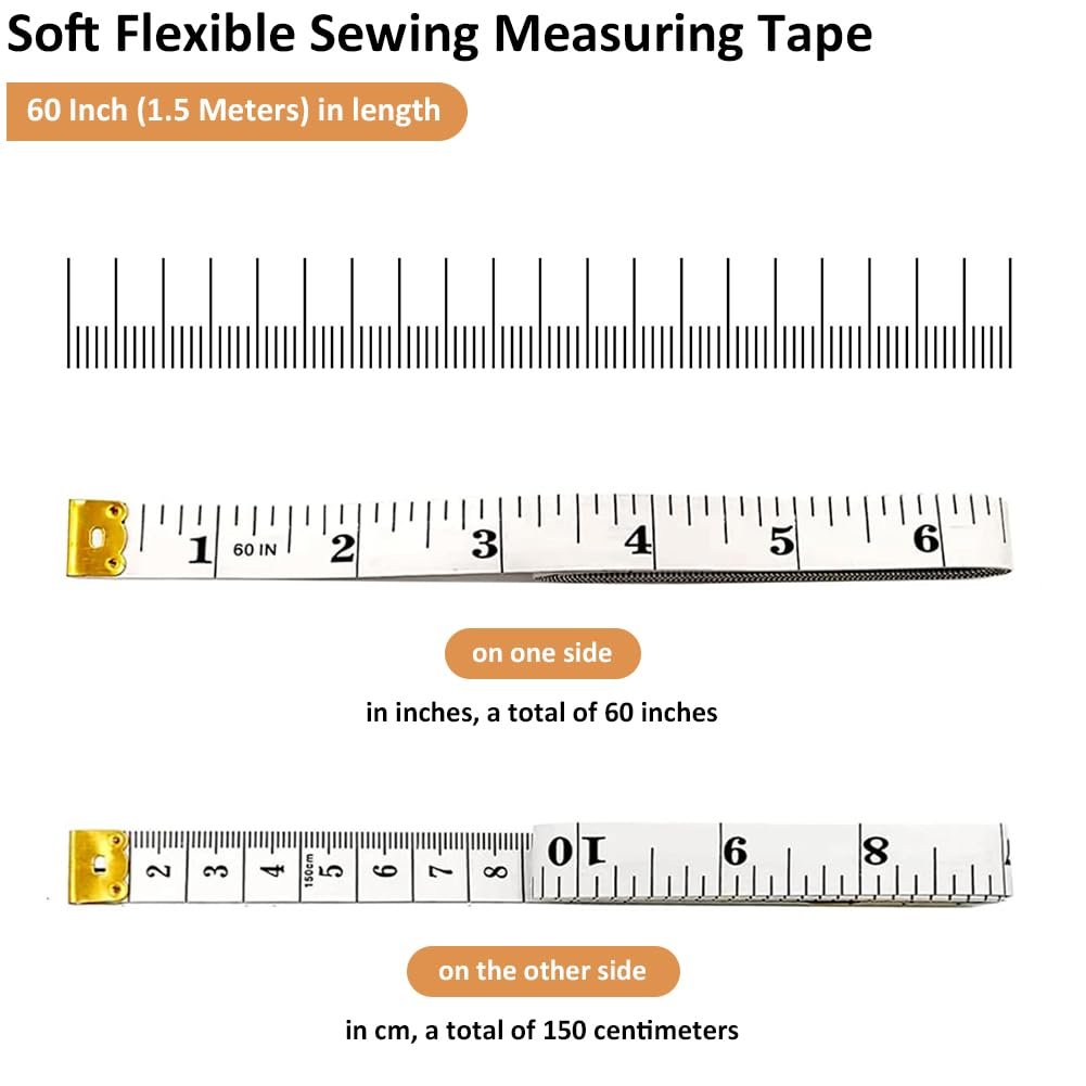 3-Pack Soft Tape Measure Body Double Scale Sewing Flexible Craft Tailor Vinyl Ruler Perfect for Weight Loss Medical Body Measurement, Has 150 Centimetre Scale on Reverse and Front 60-inch, 3 Colors