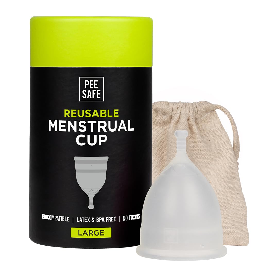 Pee Safe Reusable Menstrual Cup for Women | Large Size with Pouch|Ultra Soft, Odour and Rash Free|100% Medical Grade Silicone |No Leakage | Protection for Up to 8-10 Hours | US FDA Registered,Pack of 1