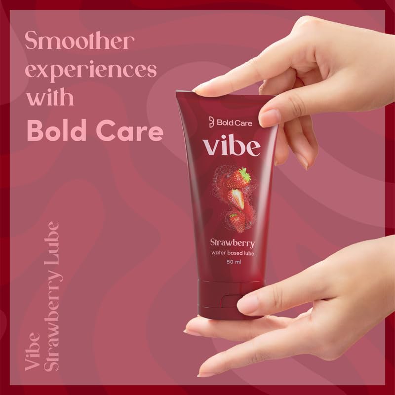 Bold Care Vibe Strawberry - Personal Lubricant for Men and Women - Premium Strawberry Flavour - Water Based Lube - Skin Friendly, Silicone and Paraben Free - No Side Effects - 50 ml