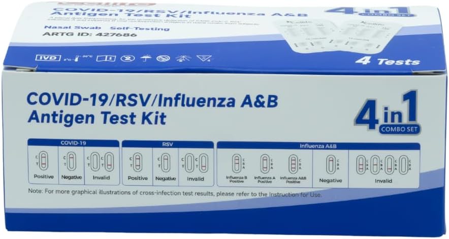 Rapid Antigen Test (RAT) 4 in 1 Kit - Tests for COVID-19, RSV, Flu/Influenza A&B (4 pack)