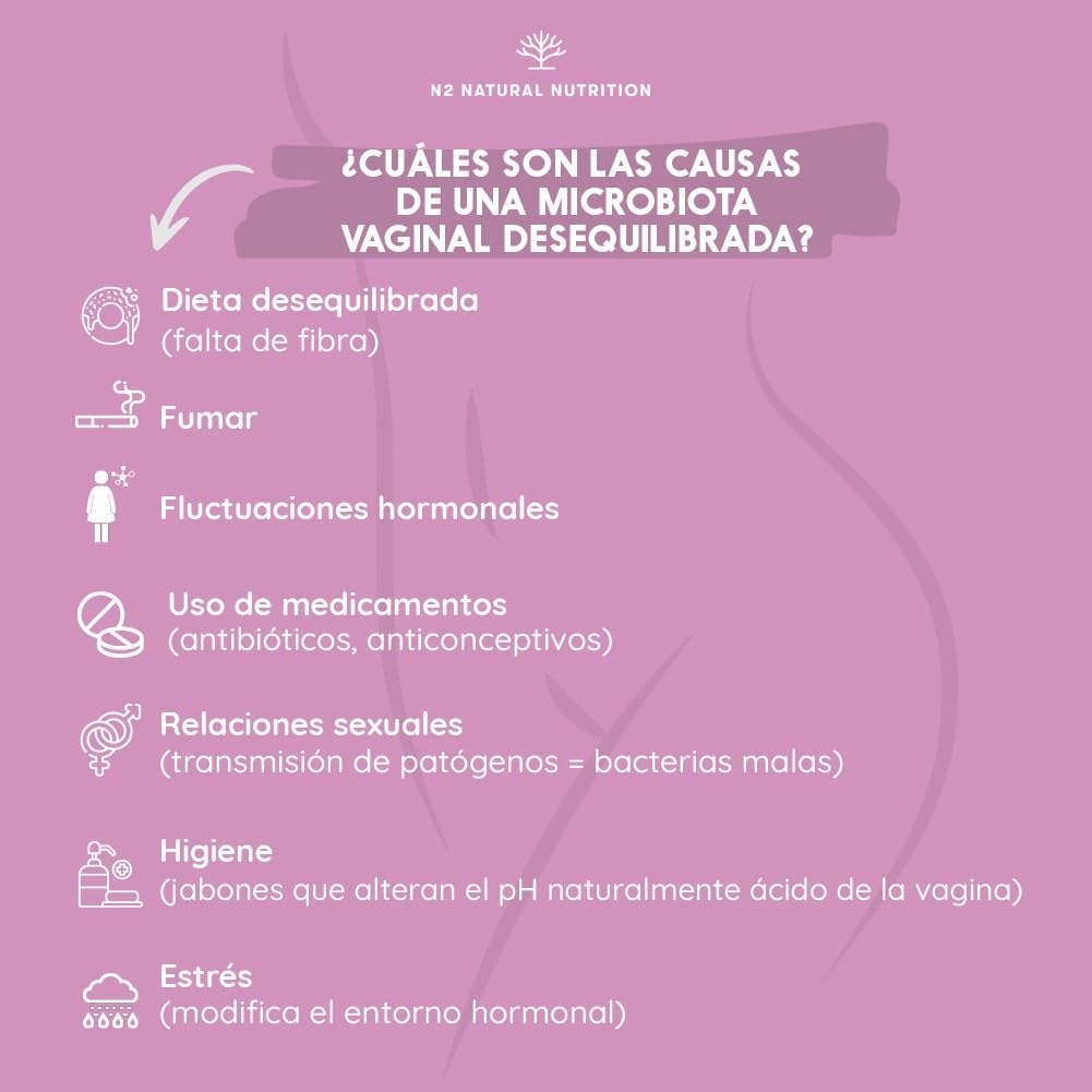 Probiotics Woman Flora Intima. 6 Different Strains. Fights and Prevents Vaginal and Urinary Infections. Improves the Mucosa and Strengthens the Vaginal Flora 30 Capsules. CE. N2 Natural Nutrition