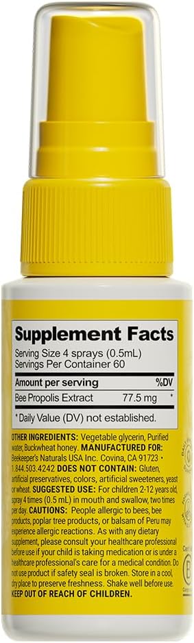 Beekeeper's Naturals Kids Propolis Immune Support Throat Spray, 1 oz | Natural Immune Support & Sore Throat Relief, Has Antioxidants, Gluten-Free