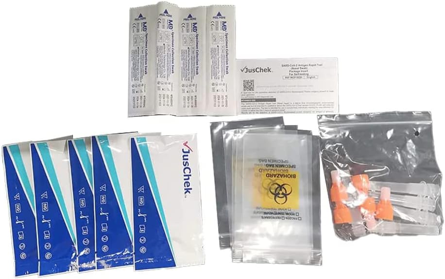 JusChek SARS-CoV-2 Rapid Antigen Test Kits - 5 Pack Nasal Swab