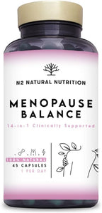Menopause, Balance Female Estrogens and Progesterone. 14-in-1 Formula with Clinical Back. 45 Capsules with Omega 3, Biotin, Vitamin D3 and K2. N2 Natural Nutrition