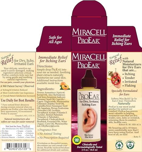 Miracell ProEar, Ear Drops for Itchy Ears, Ear Wax Softener, Clogged Ears, Dry Ears, for Adults, Babies (2oz)