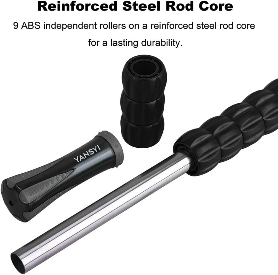 YANSYI Professional 9-Roller Deep Tissue Massage Stick - Portable Muscle Recovery Roller for Athletes, Relieves Post-Workout Soreness & Leg/Back Pain - Portable Physio Tool (Gray)