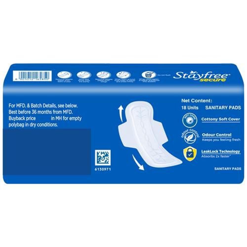 Stayfree Secure Cottony Regular Sanitary Pads - 18 Count