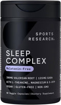 Sports Research® Sleep Complex (Melatonin-Free), 60 Veggie Capsules | Natural Sleep Aid with Valerian Root, GABA, L-Theanine, Magnesium & 5-HTP - Non-GMO Verified & Gluten Free