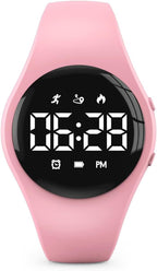 Kids Led Digital Pedometer Watch, Steps Counter, Waterproof Wristwatch, Vibrating Alarm Clock, Stopwatch, Great Gift for Kids Children Teens Girls Boys (Pink)