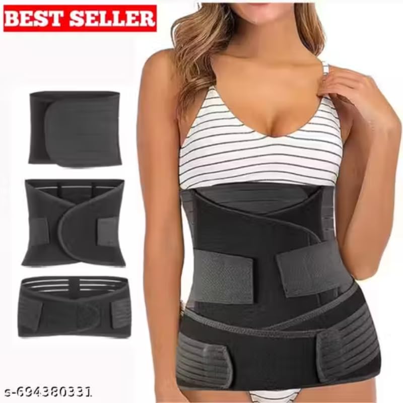 3-in-1 Postnatal Recovery Belt, Adjustable Maternity Belly Band for Postpartum Tummy Control, Back Pain Relief, Pelvic Support, Grey & Black