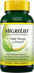 MigreLief Original Triple Therapy with Puracol - Nutritional Support for Migraine Sufferers - 60 Caplets/1 Month Supply