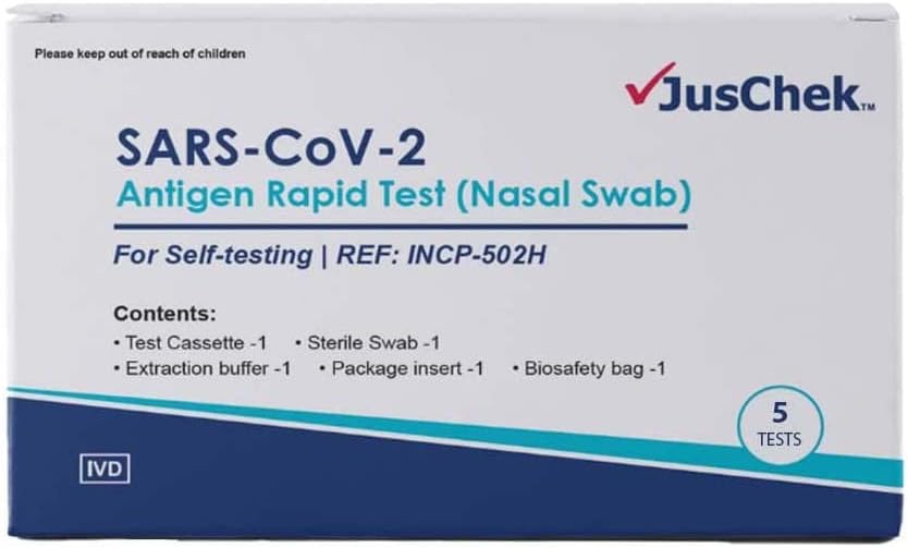 JusChek SARS-CoV-2 Rapid Antigen Test Kits - 5 Pack Nasal Swab