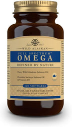 SOLGAR - Full Spectrum Omega - Wild Alaskan Salmon Oil - Omega 3, 5, 6, 7, 9, Vitamin D3 and Astaxanthin - Cardiac, Brain, Visual and Immune Support - 120 Softgels