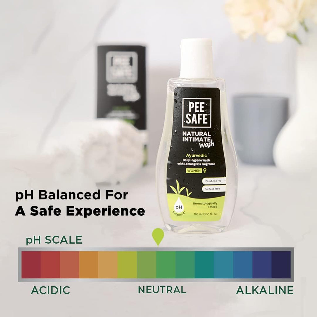 Pee Safe Intimate Wash For Women 105ml Natural Ayurvedic with Lemongrass Fragrance and 100% Alcohol-Free | pH Balanced | Paraben-Free | Sulfate-Free