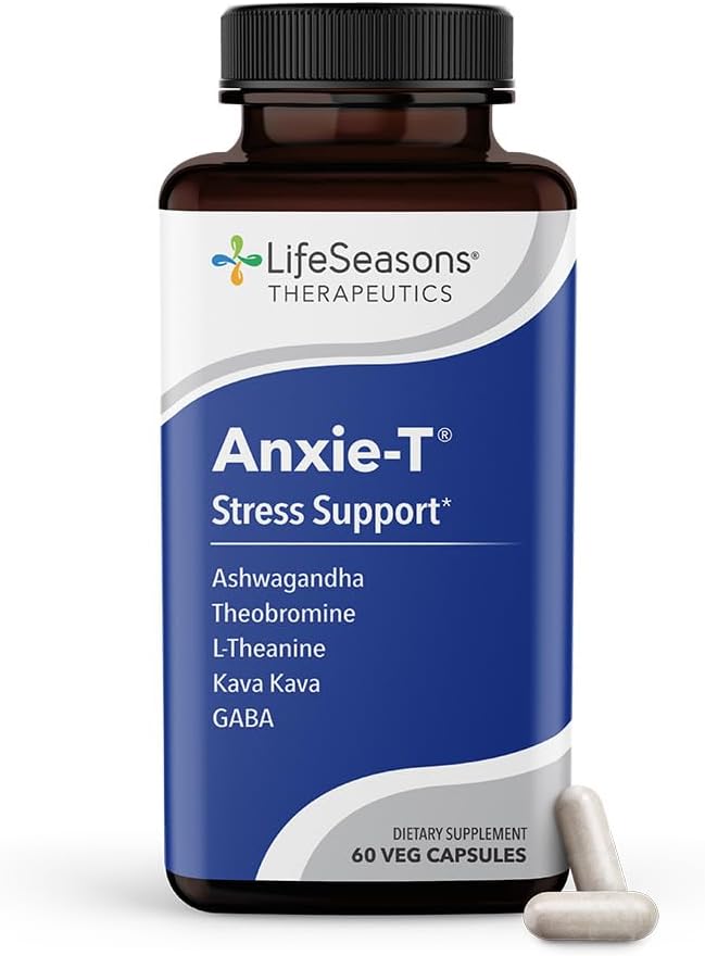 LifeSeasons Anxie-T - Stress Relief Supplement - Supports Mood & Mental Focus - Feel Calm and Relaxed - Eases Tension & Nervousness - Ashwagandha, Kava Kava, GABA & L-Theanine - 60 Capsules