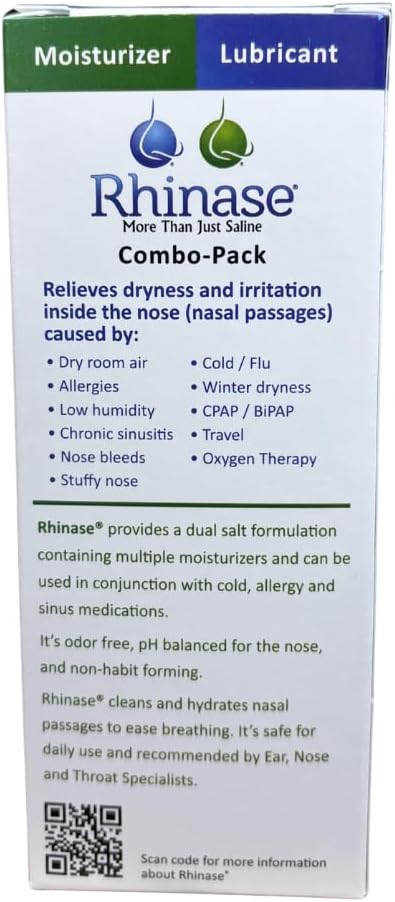 Rhinase Nasal Care Combo Pack - Nasal Gel (1 oz) & Saline Spray (1 oz) for Dryness, Allergy Relief & Nosebleed Prevention, Aloe-Free & pH Balanced