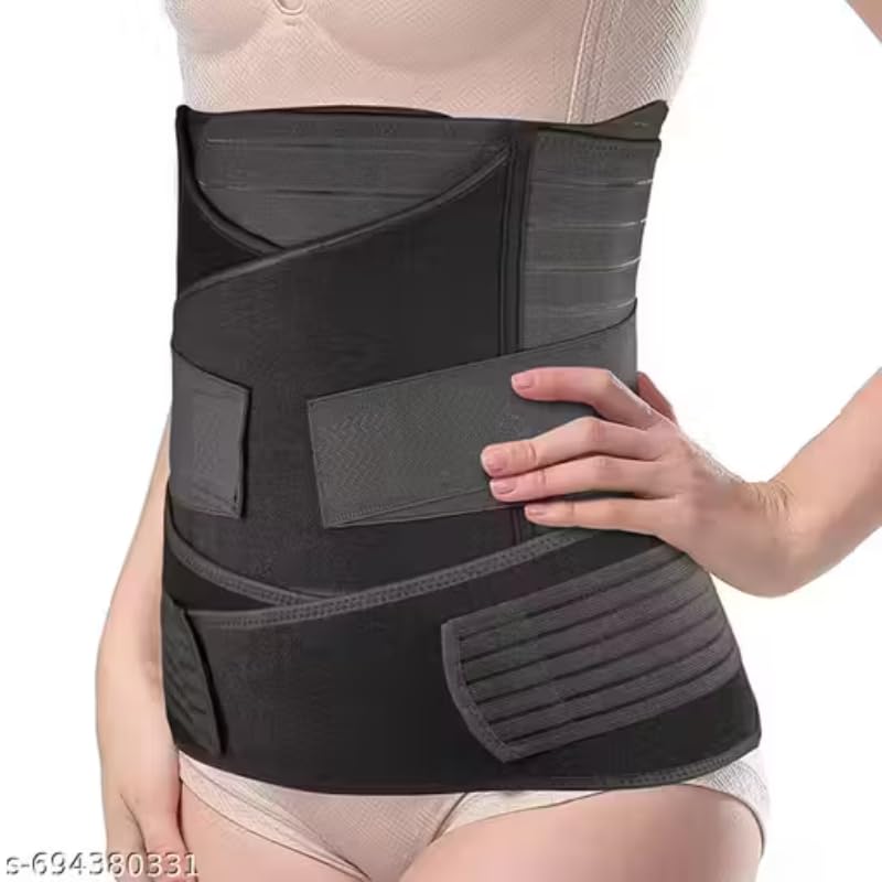 3-in-1 Postnatal Recovery Belt, Adjustable Maternity Belly Band for Postpartum Tummy Control, Back Pain Relief, Pelvic Support, Grey & Black