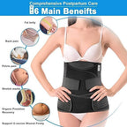 Amazon Brand - Solimo 3-In-1 Postpartum Belly Band Post Pregnancy Abdominal Belt After Delivery Waist & Pelvis Slimming Shapewear Tummy Reduction (Free Size) (BLACK)