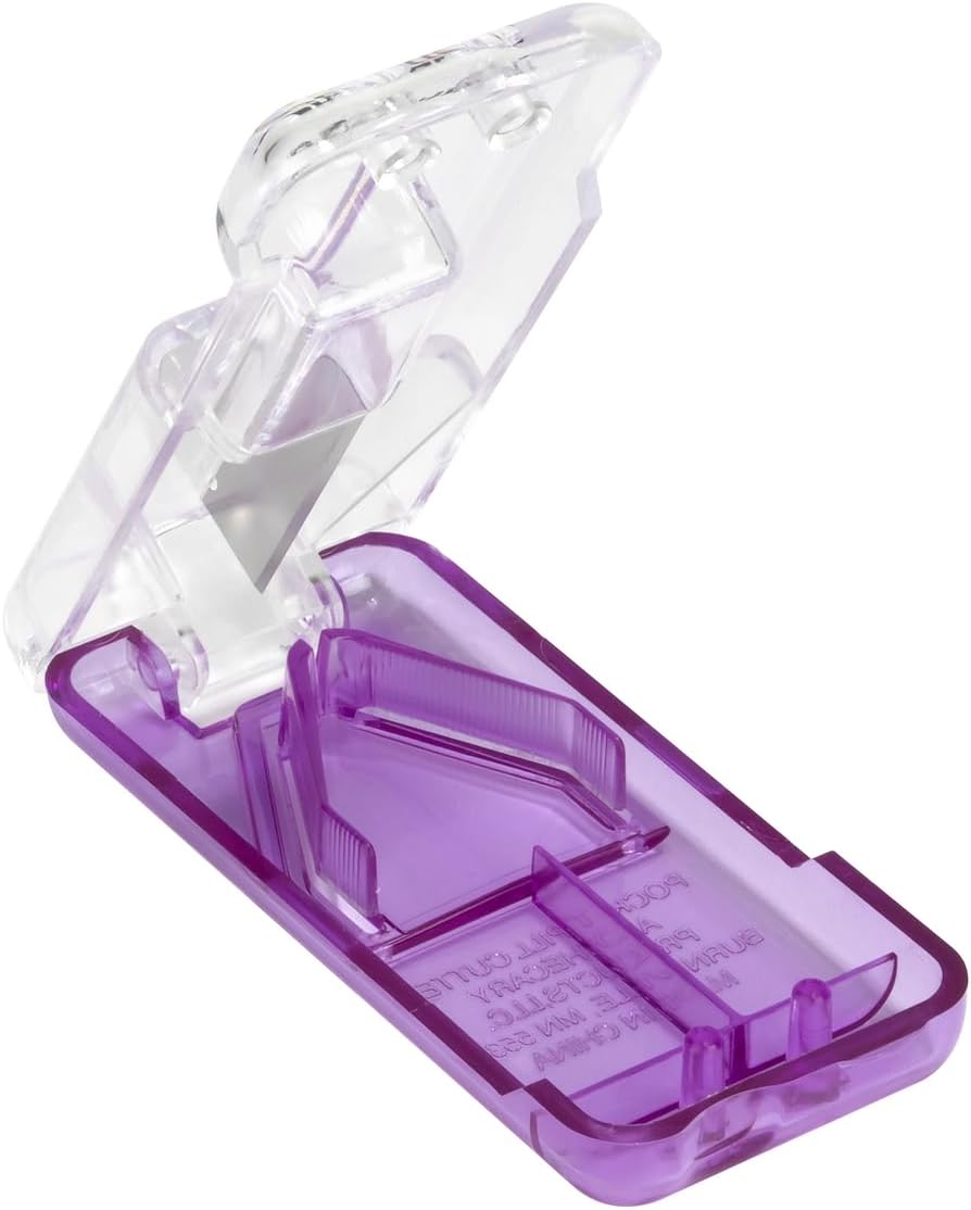 Ezy Dose Pill Cutter & Splitter, Built-in Pill Dispenser, Purple | Easy-Cut Stainless Steel Blade for Tablets, Vitamins, Medication, Portable Pill Cutter for Seniors, Pets, Travel-Size