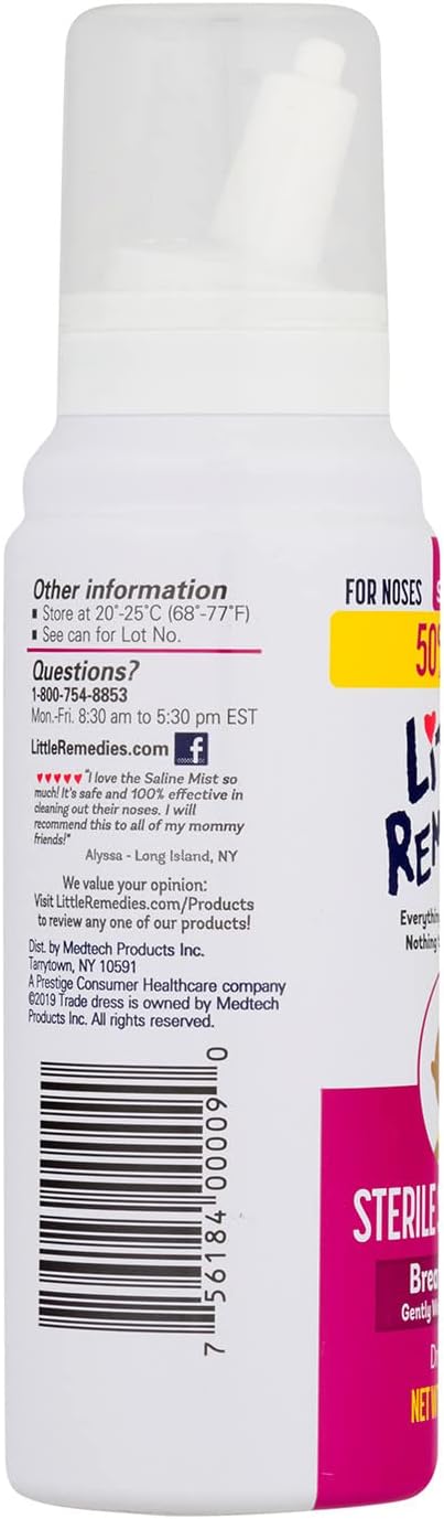 Little Remedies Sterile Baby Saline Nasal Mist, 3 Fl Oz | Safe for Newborns, Relieve Stuffy and Dry Noses, Drug-Free, Gently Wash Away Mucus