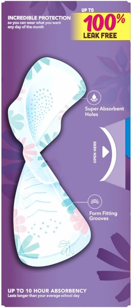 Always Radiant Teen Pads, Size 4, Overnight, with Wings, Unscented, 18 CT