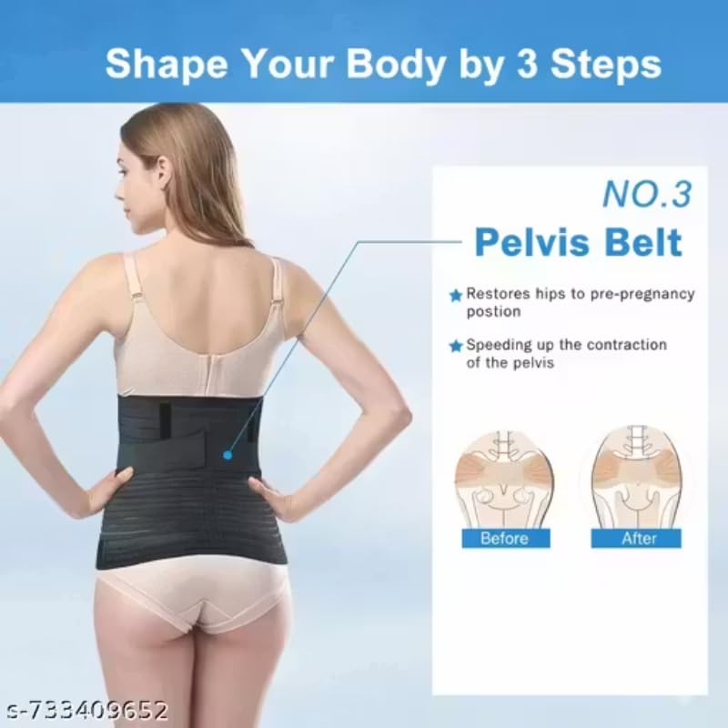3-in-1 Postnatal Recovery Belt, Adjustable Maternity Belly Band for Postpartum Tummy Control, Back Pain Relief, Pelvic Support, Grey & Black