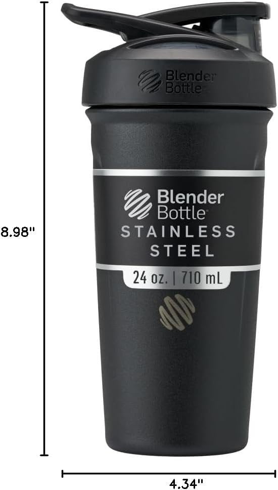 BlenderBottle Sport Flip Stainless Steel Shaker Bottle 24 oz Black