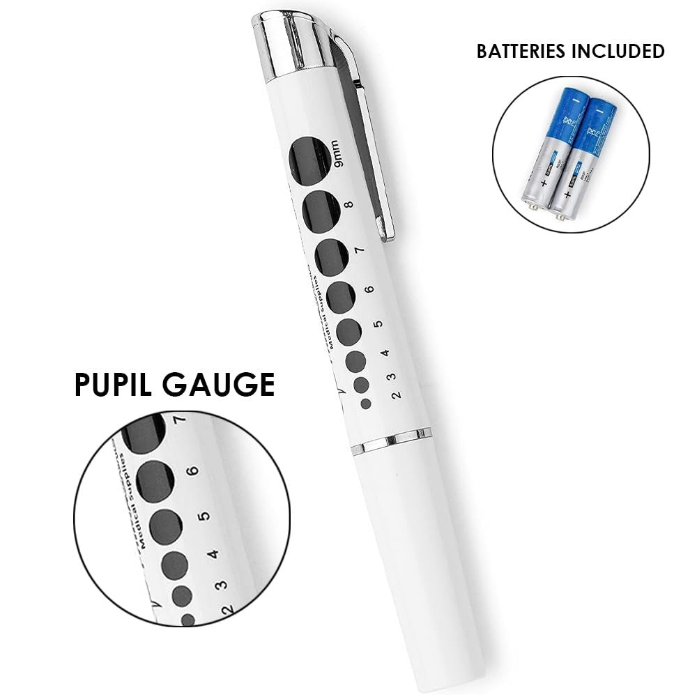 Primacare DL-9325 LED Diagnostic Penlight with Imprinted Pupil Gauge, Reusable and Lightweight Medical Pen Light for Nurse, Student, Doctors EMT, Batteries Included, White