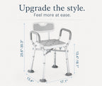 550lb Adjustable Shower Chair with Arms, Back and Suction Cup Feet | 6 height settings from13.4–18.1in, reinforced crossbars and tool-free assembly for easier setup and daily bathing.