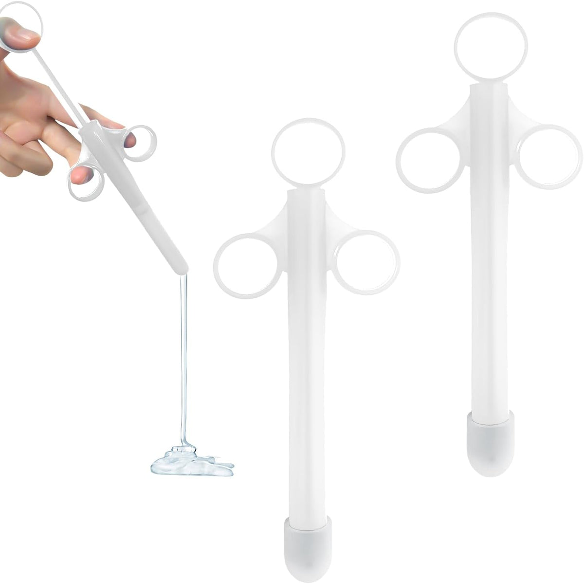 2 Lube Applicators with Soft Rounded Tip | Reusable Applicators for Men, Women and Couples (White)