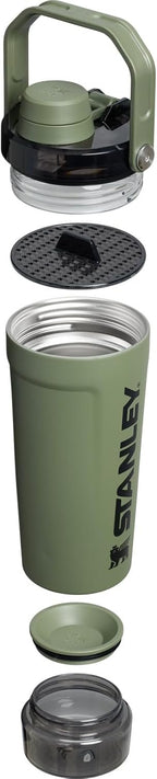 STANLEY Vitalize Shaker Bottle 20 oz | Leakproof Insulated Stainless Steel Shaker Cup | Base Storage and Twist On Fast Flow Lid | Protein Shakes and Pre Workout Powder | BPA-Free | Dried Pine