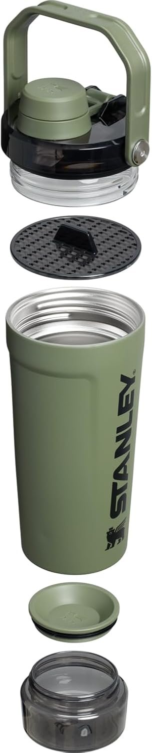 STANLEY Vitalize Shaker Bottle 20 oz | Leakproof Insulated Stainless Steel Shaker Cup | Base Storage and Twist On Fast Flow Lid | Protein Shakes and Pre Workout Powder | BPA-Free | Dried Pine