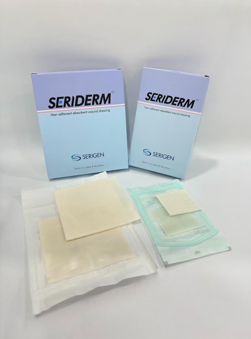 Seriderm Silk Based Non Adherent Absorbent Advanced Wound Dressing for Accelerated Healing of Diabetic Ulcers Burns Surgical Wounds Pressure Ulcers Bed Sores and Donor Sites - 10 x 10 CMS