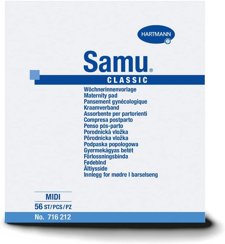 Samu Midi Classic Postpartum Compresses, Absorbs Moisture Quickly and Completely for Gynecological Surgical Interventions, 56 Count