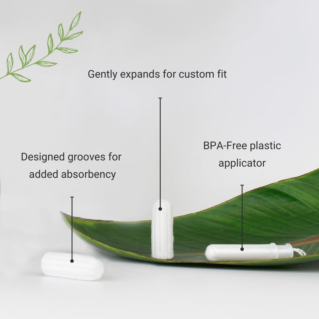 Veeda 100% Natural Cotton Tampons - Regular Absorbency with Leak Proof Protection - Compact BPA-Free Applicator - Unscented & Free from Chlorine, Toxin - 96 Count