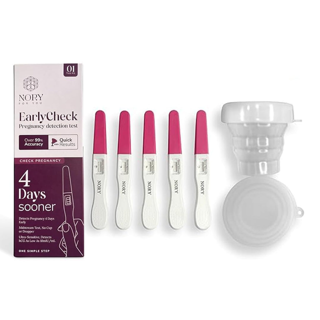 NORY EarlyCheck Pregnancy Test Kit Pack of 5 with Urine Container – Over 99% Accurate – Ultra-Sensitive Detection – Results in Under 1 Minute – Detects Pregnancy 4 Days Early