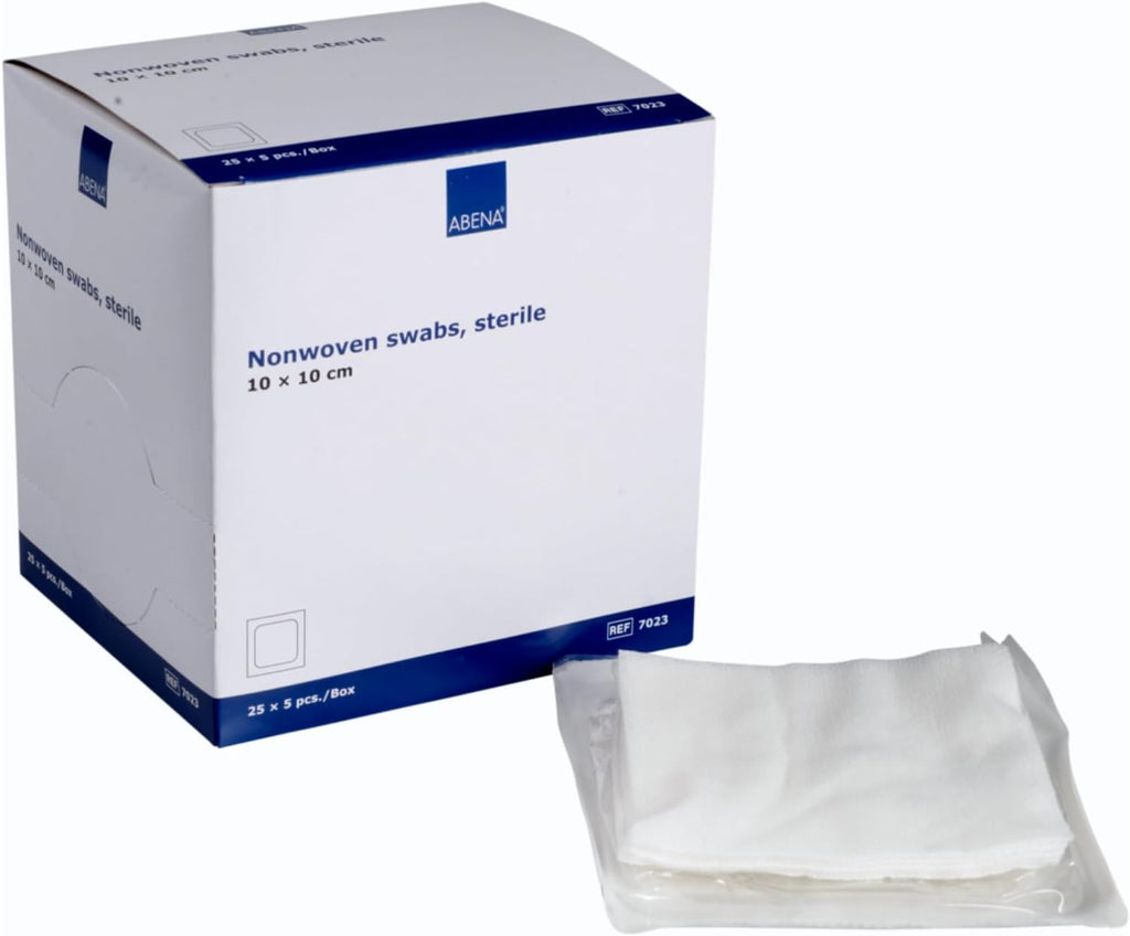 ABENA Sterile Gauze (10 x 10 cm) | Sterile 4 Ply Non-Woven Gauze Pads | Non-Woven Fabric Wound Care Medical Dressings (1 Box = 125 Count)