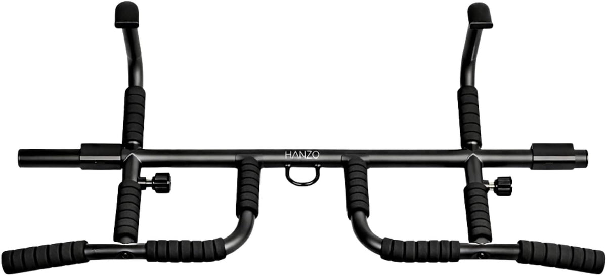 HANZO Doorway Pull Up Bar Set with Suspension Straps – Multi-Grip Chin Up Bar for Home Gym – No Screws, Strength Training Workout Bar, Door Gym Pullup Bar