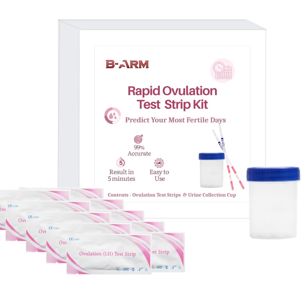 B-Arm Rapid Ovulation Test Strip Kit for Women with 10 Strips & 1 Reusable Container| 99% Accurate & Quick Results in 5 Mins| At Home Fertility Kit| Monitors Most Fertile Days for Planning Pregnancy