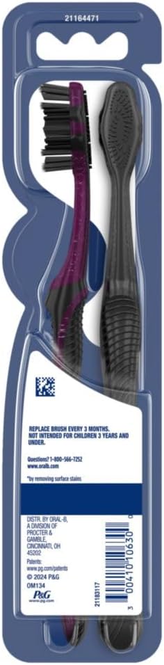 Oral-B 3D White Charcoal Manual Toothbrush, 2-Pack, Medium Bristles, Teeth Whitening Brushes for Adults