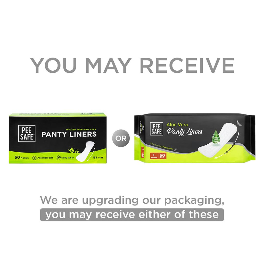 PEESAFE Aloe Vera Panty Liners (Pack of 50 Liners) | Curvy Design For Extra Comfort | Cottony-Soft Surface With 185mm Wide Optimal Coverage