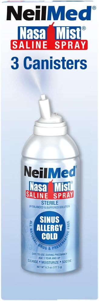 NeilMed NasaMist Isotonic Saline Spray. Soothe, Moisturize and Cleanse Using Specially Designed tip. 177mL. Contains 3 NasaMist canisters