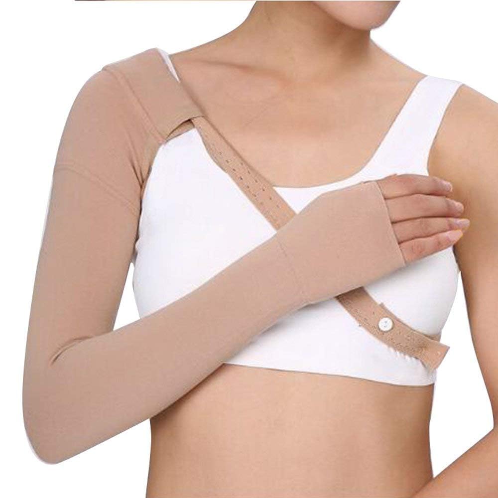 Medical Compression Arm Sleeves with Shoulder Strap and Support for Lymphedema | Graduated Compression - 20-30 mm/Hg | Post Mastectomy Sleeve for Lymphedema (LEFT HAND, LARGE)
