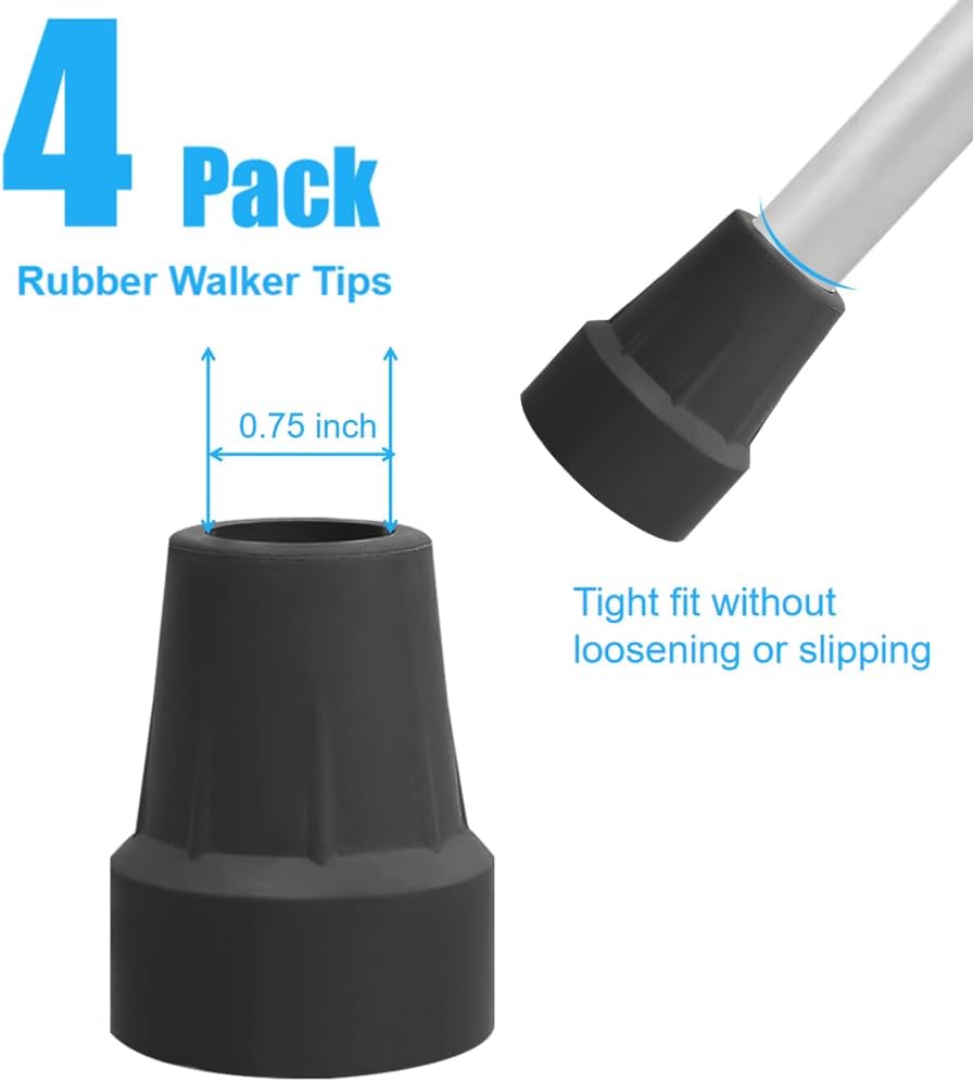 OBTANIM 4 Pack 3/4 Inch Replacement Rubber Cane Tips for Canes Crutch Walking Sticks and Walkers (Black)