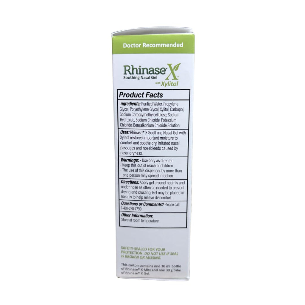 Rhinase X Combo Pack - Nasal Gel (30g) & Spray (30ml) for Complete Nasal Relief from: Dryness, Congestion, Post Nasal Drip, and Allergies. Retain Moisture for Dry Nose Relief