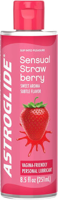 Astroglide Strawberry Flavored Personal Lubricant (8.5oz), Lube for Men, Women and Couples, Delicious Flavor, Hypoallergenic, Vaginal Safe, Condom Compatible