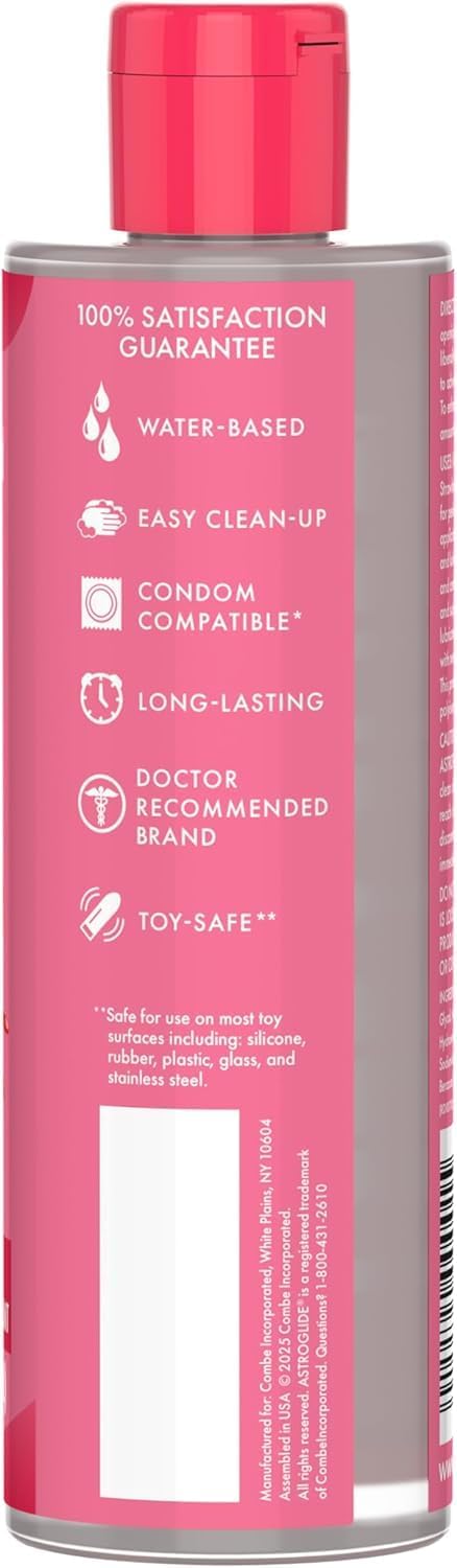 Astroglide Strawberry Flavored Personal Lubricant (8.5oz), Lube for Men, Women and Couples, Delicious Flavor, Hypoallergenic, Vaginal Safe, Condom Compatible