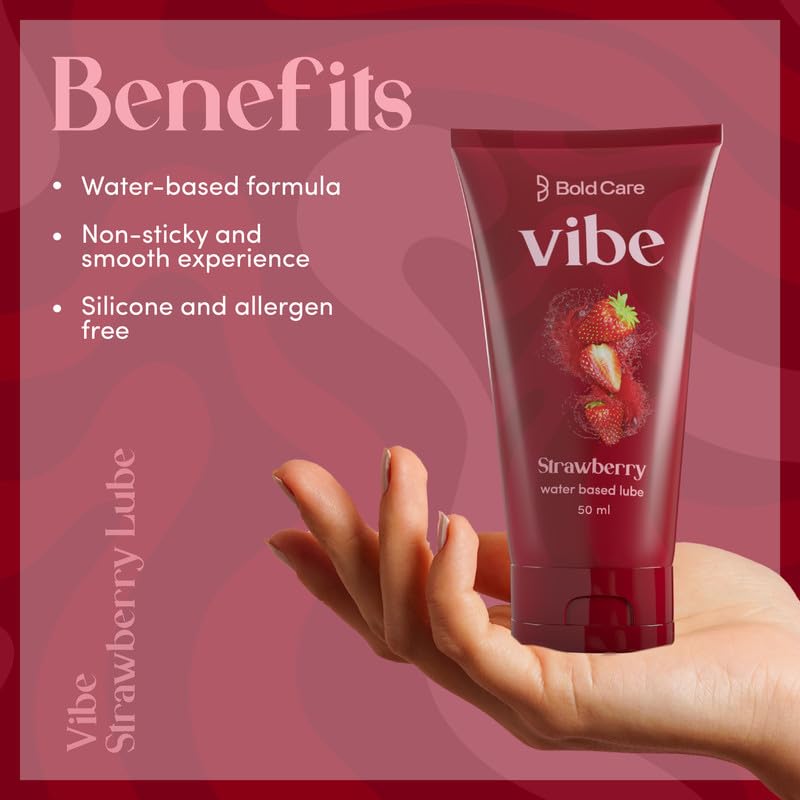 Bold Care Vibe Strawberry - Personal Lubricant for Men and Women - Premium Strawberry Flavour - Water Based Lube - Skin Friendly, Silicone and Paraben Free - No Side Effects - 50 ml