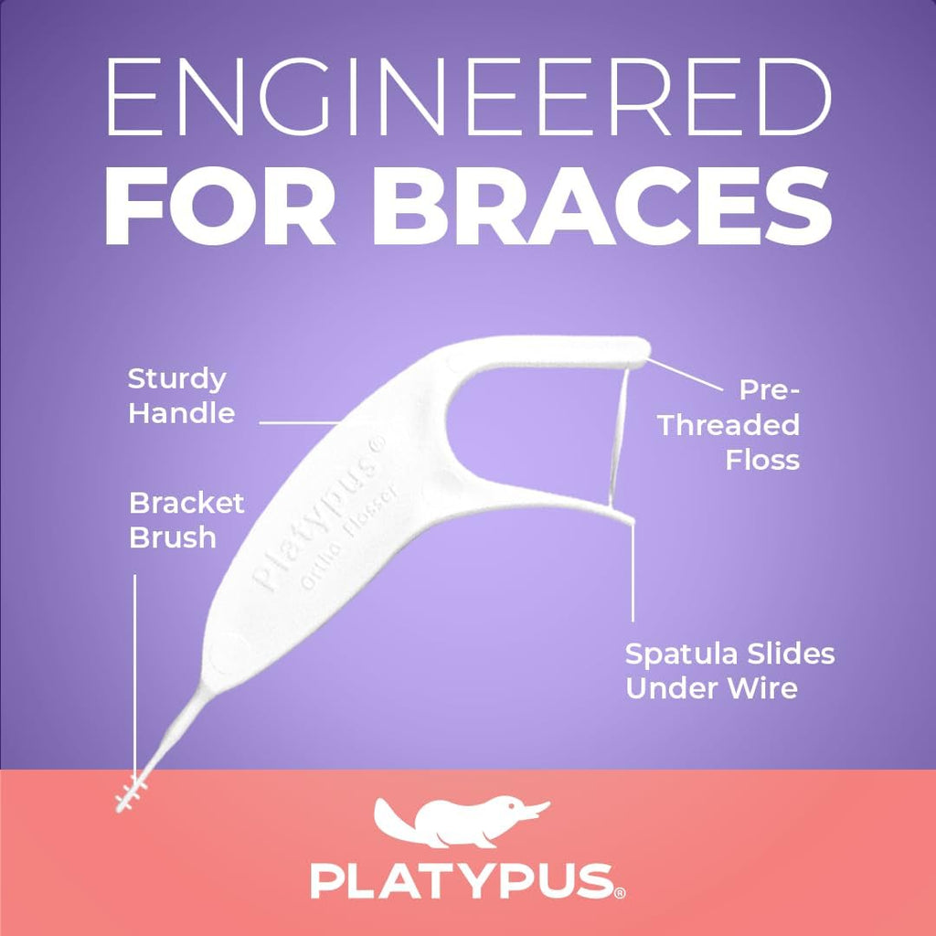 Platypus Orthodontic Flossers for Braces, 40 Count (Pack of 1) | Suitable for Adults & Kids; Fits Under Arch Wire, Non-Damaging & Encourages Flossing; Floss Teeth in Under Two Minutes