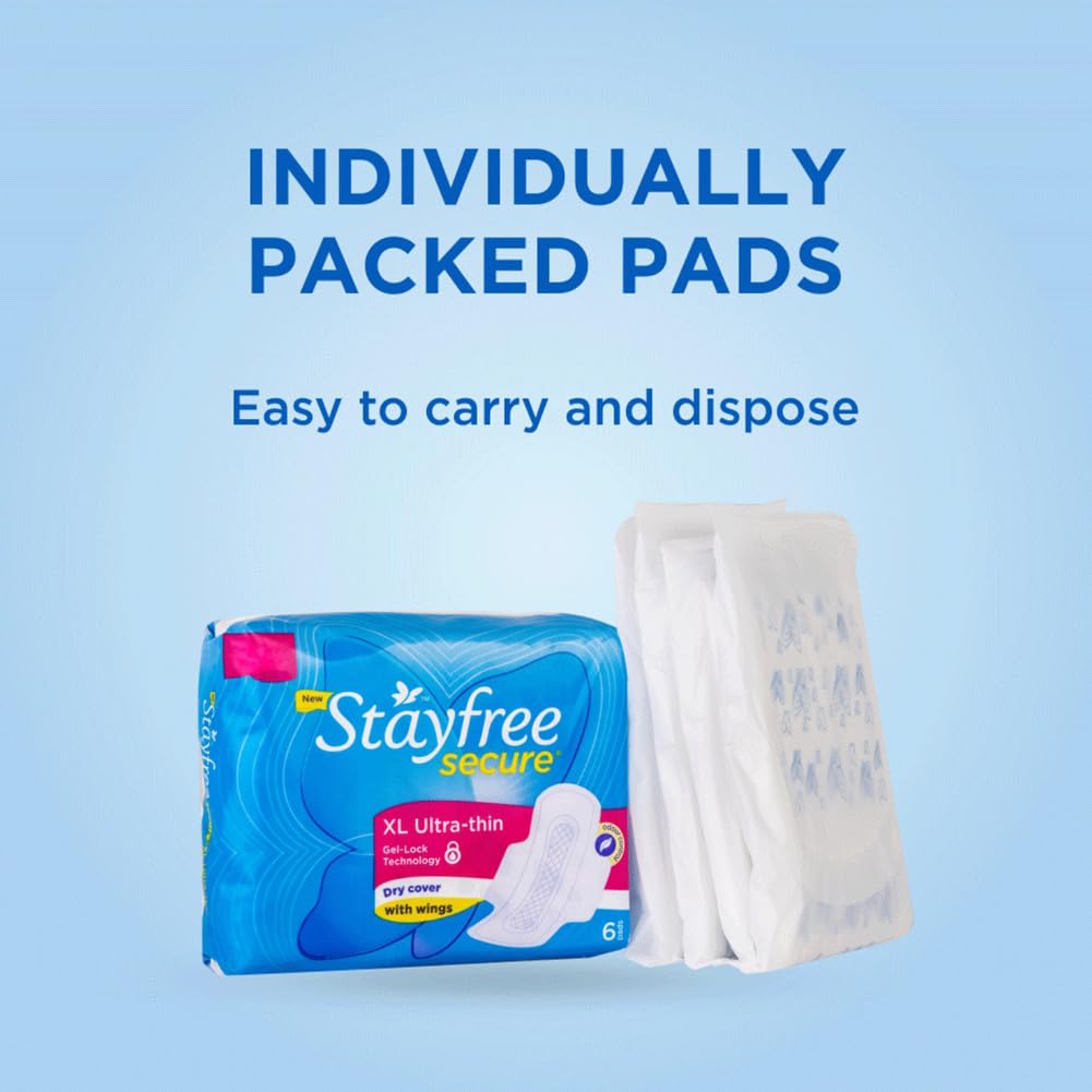 Stayfree Secure XL (Pack of 40) Ultra Thin Dry Cover Sanitary Pads For Women With Wings